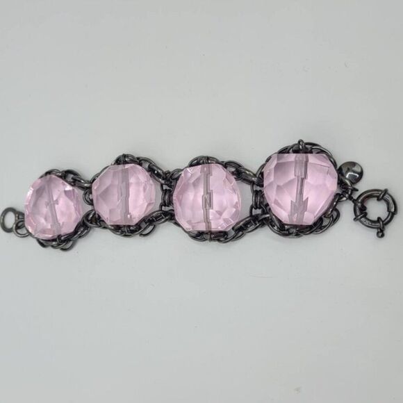 J Crew Oversize Pink/Purple Glass Chunky Bracelet - Picture 1 of 12